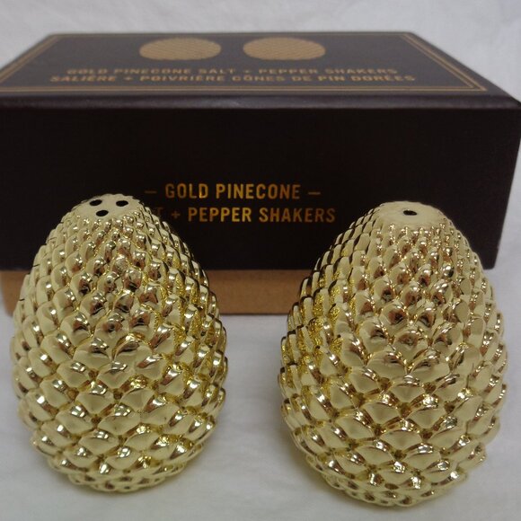 WEST ELM gold pinecone salt & pepper shakers NIB Holiday Tableware - Picture 1 of 6